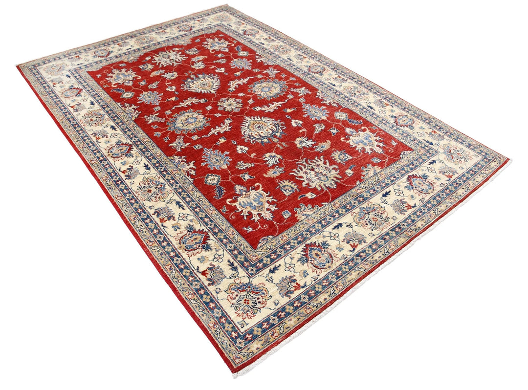 Red Afghan Ziegler Rug 5' 8" x 7' 9" Hand-Knotted | No. AT45739