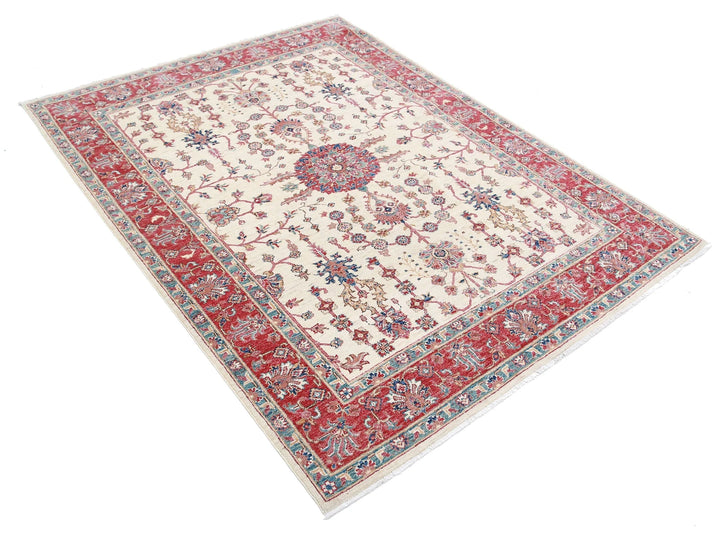 Afghan Ziegler Rug 4' 10" x 6' 5" Hand-Knotted | No. AT45840