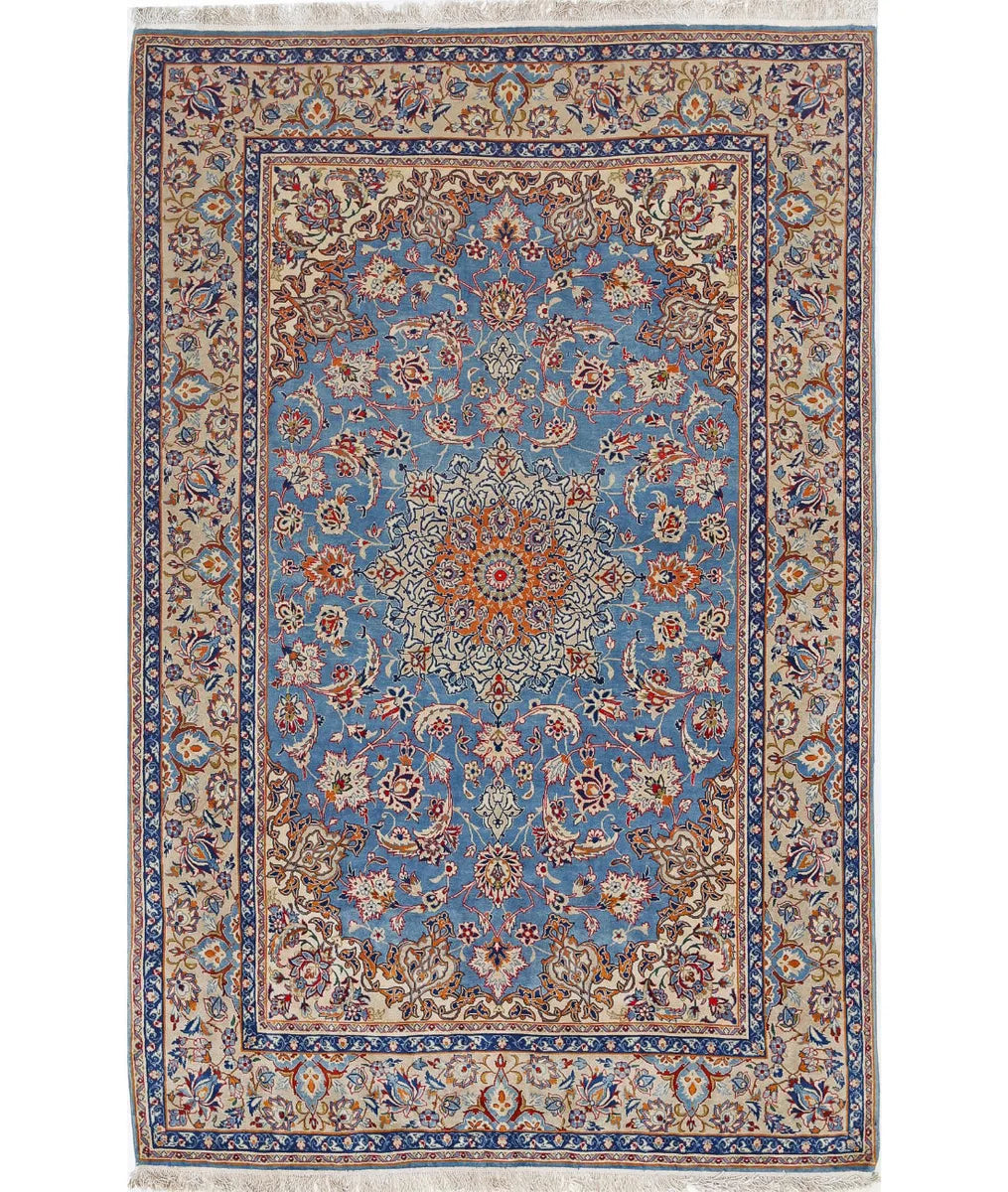 Blue Persian Isfahan Rug 3' 6" x 5' 4" Hand-Knotted | No. AT459028