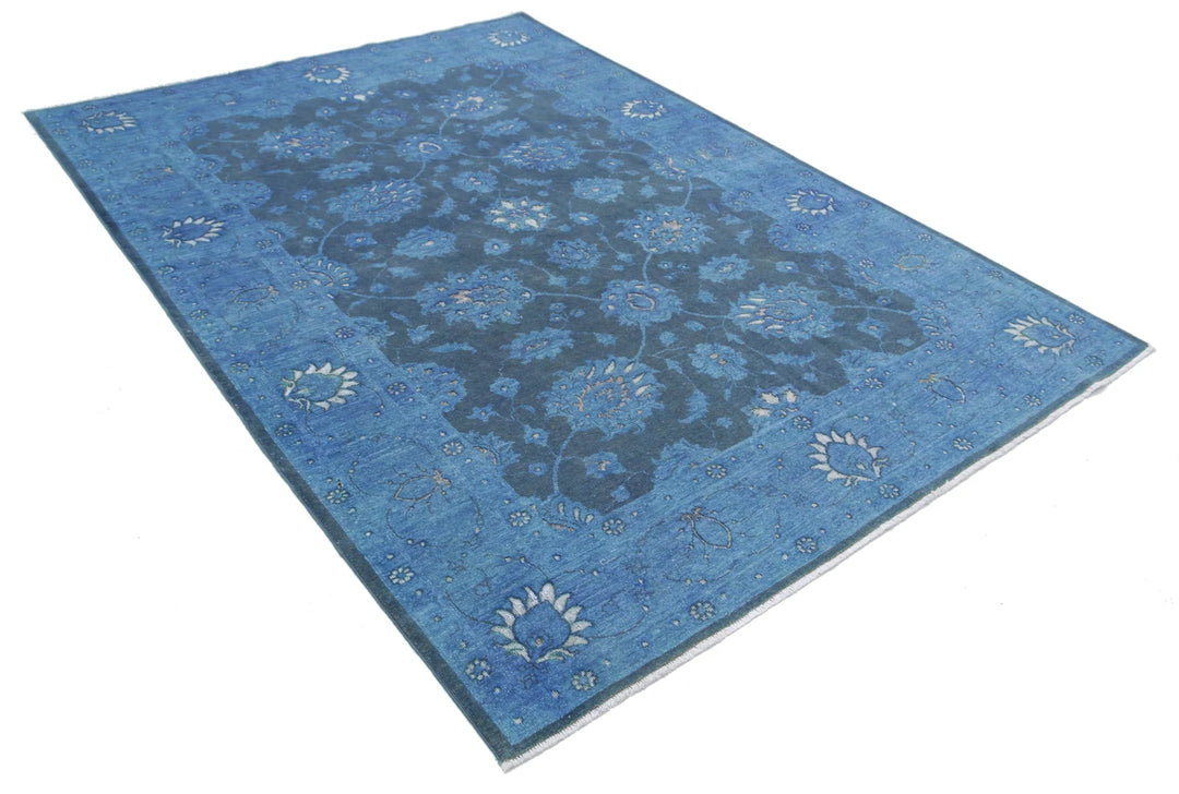 Blue Afghan Oriental Rug 6' 1" x 8' 7" Hand-Knotted | No. AT46069