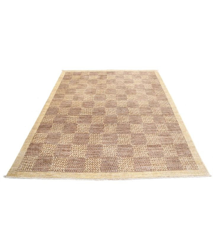 Beige Afghan Oriental Rug 5' 10" x 7' 4" Hand-Knotted | No. AT46102
