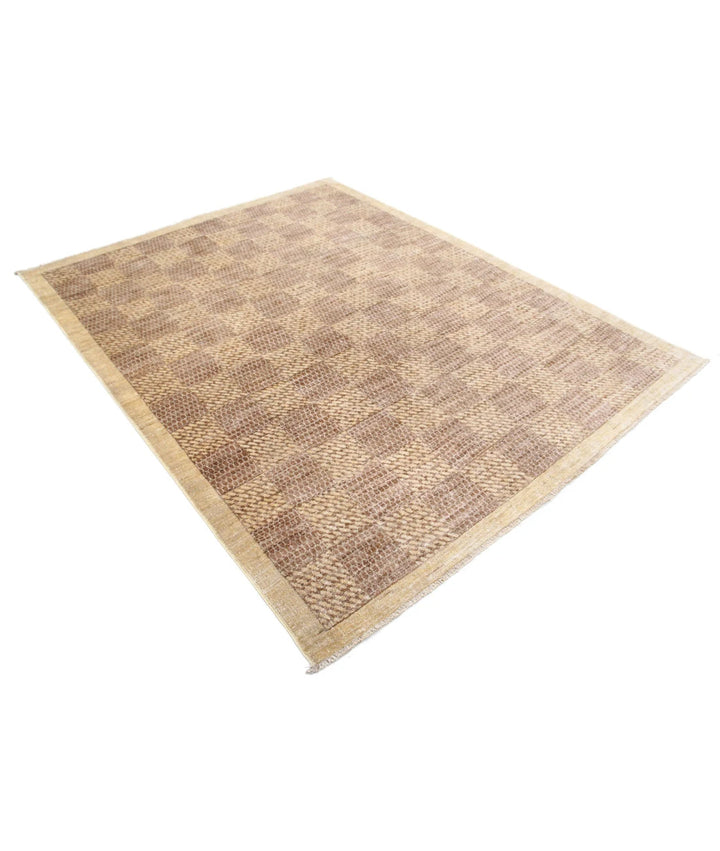 Beige Afghan Oriental Rug 5' 10" x 7' 4" Hand-Knotted | No. AT46102