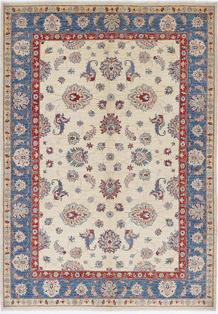 Ivory Afghan Ziegler Rug 5'5" x 7'8" Hand-Knotted | No. AT46136