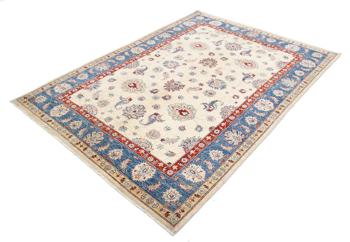 Ivory Afghan Ziegler Rug 5'5" x 7'8" Hand-Knotted | No. AT46136