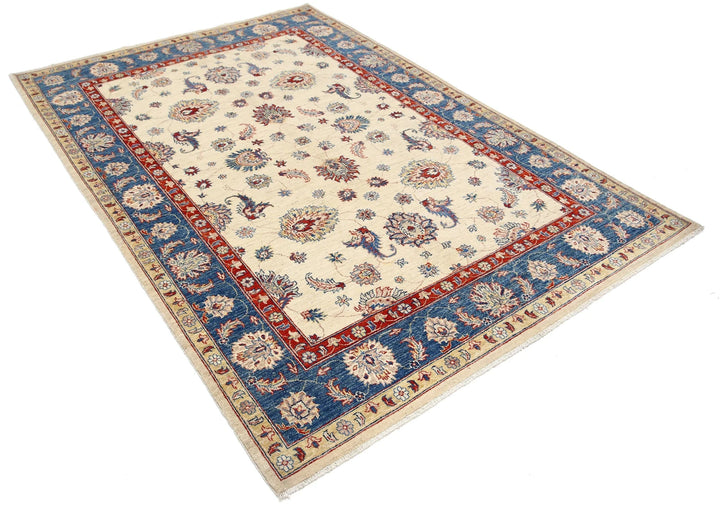 Ivory Afghan Ziegler Rug 5'5" x 7'8" Hand-Knotted | No. AT46136