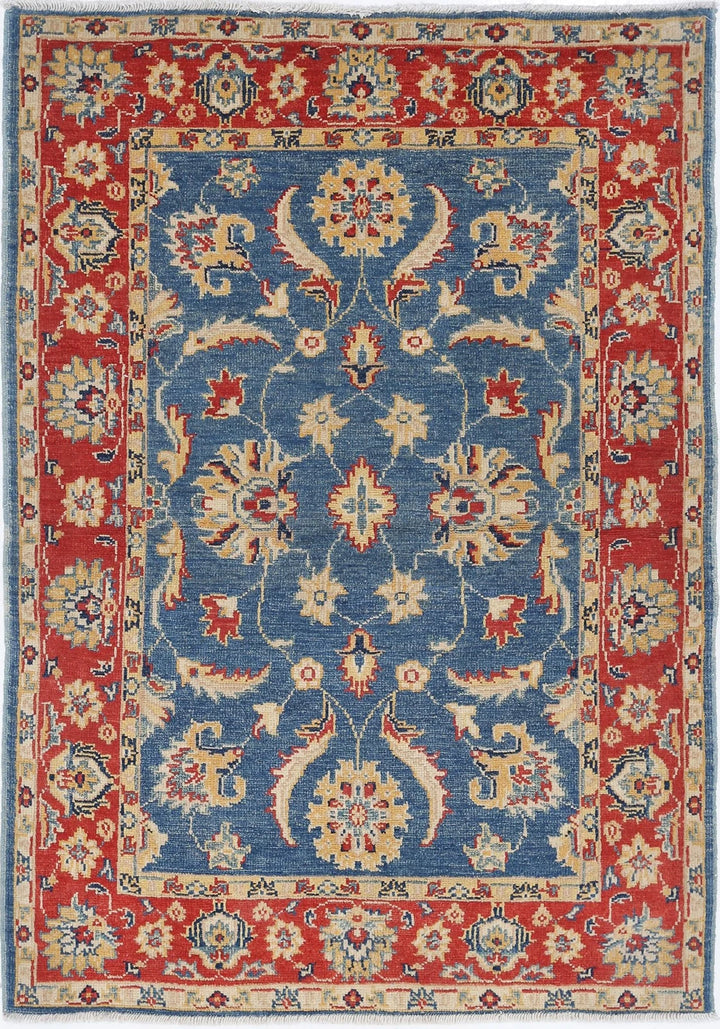Blue Afghan Ziegler Rug 3' 4" x 4' 8" Hand-Knotted | No. AT46167