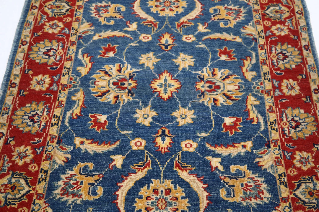 Blue Afghan Ziegler Rug 3' 4" x 4' 8" Hand-Knotted | No. AT46167