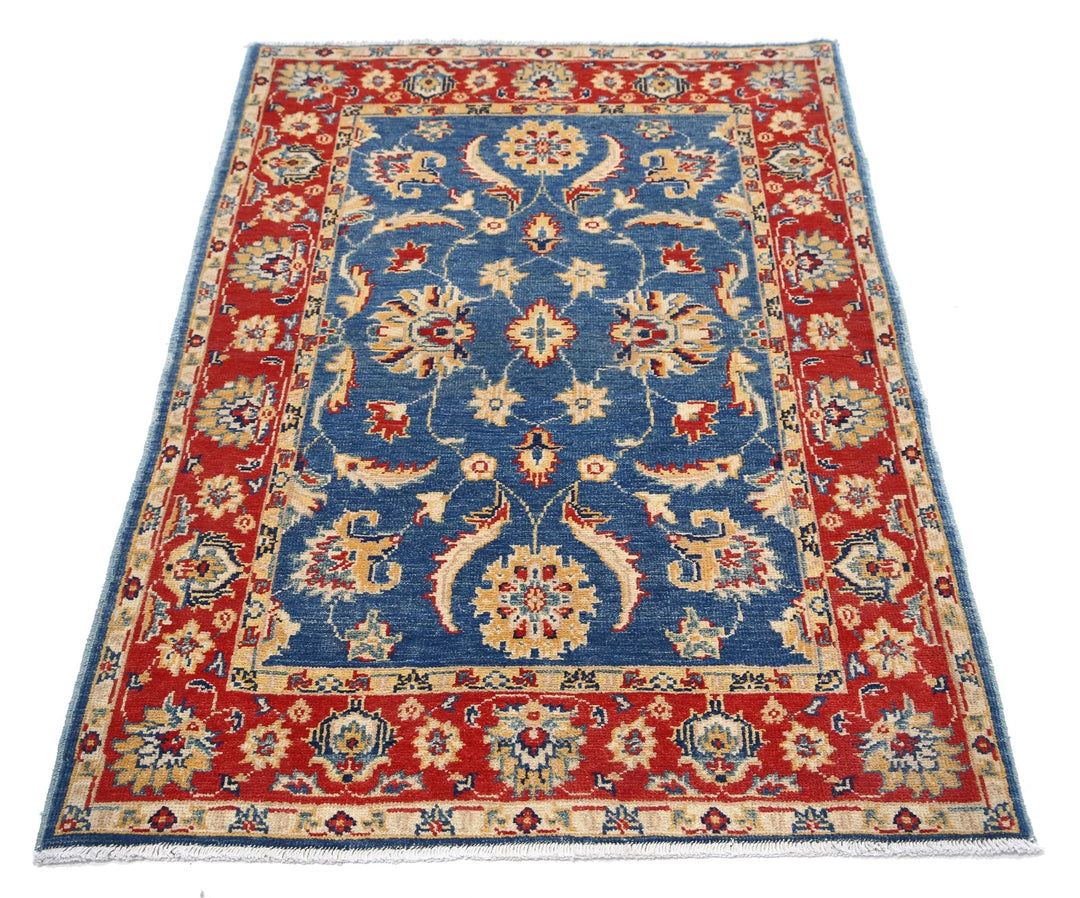 Blue Afghan Ziegler Rug 3' 4" x 4' 8" Hand-Knotted | No. AT46167