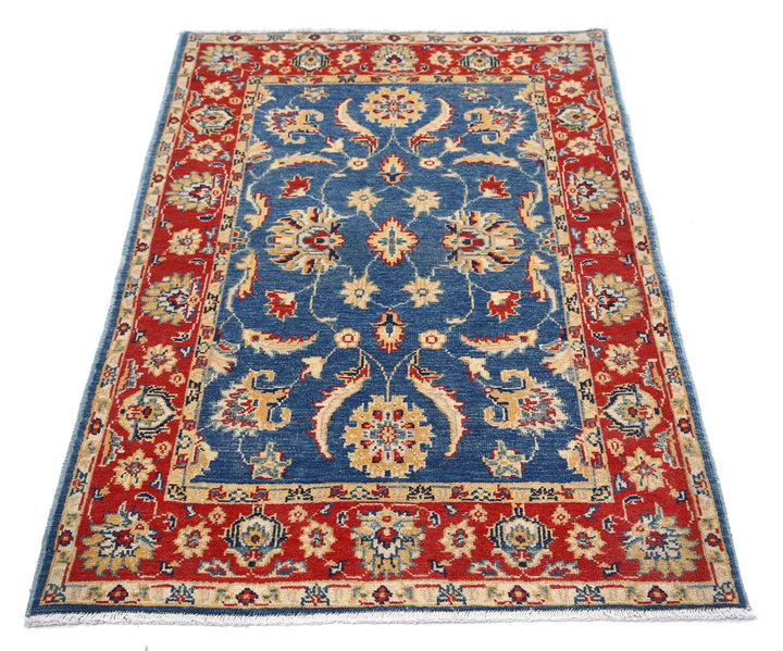 Blue Afghan Ziegler Rug 3' 4" x 4' 8" Hand-Knotted | No. AT46167
