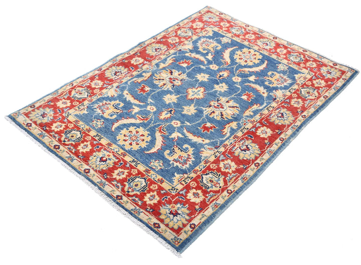 Blue Afghan Ziegler Rug 3' 4" x 4' 8" Hand-Knotted | No. AT46167