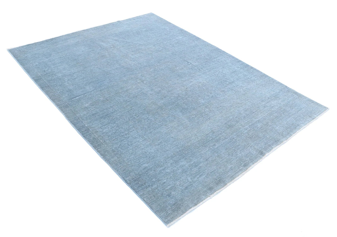Blue Afghan Overdye Rug 5' 2" x 6' 11" Hand-Knotted | No. AT46190