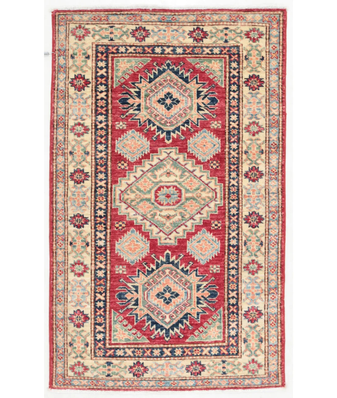 Red Afghan Kazak Rug 2' 7" x 4' 3" Hand-Knotted | No. AT462233