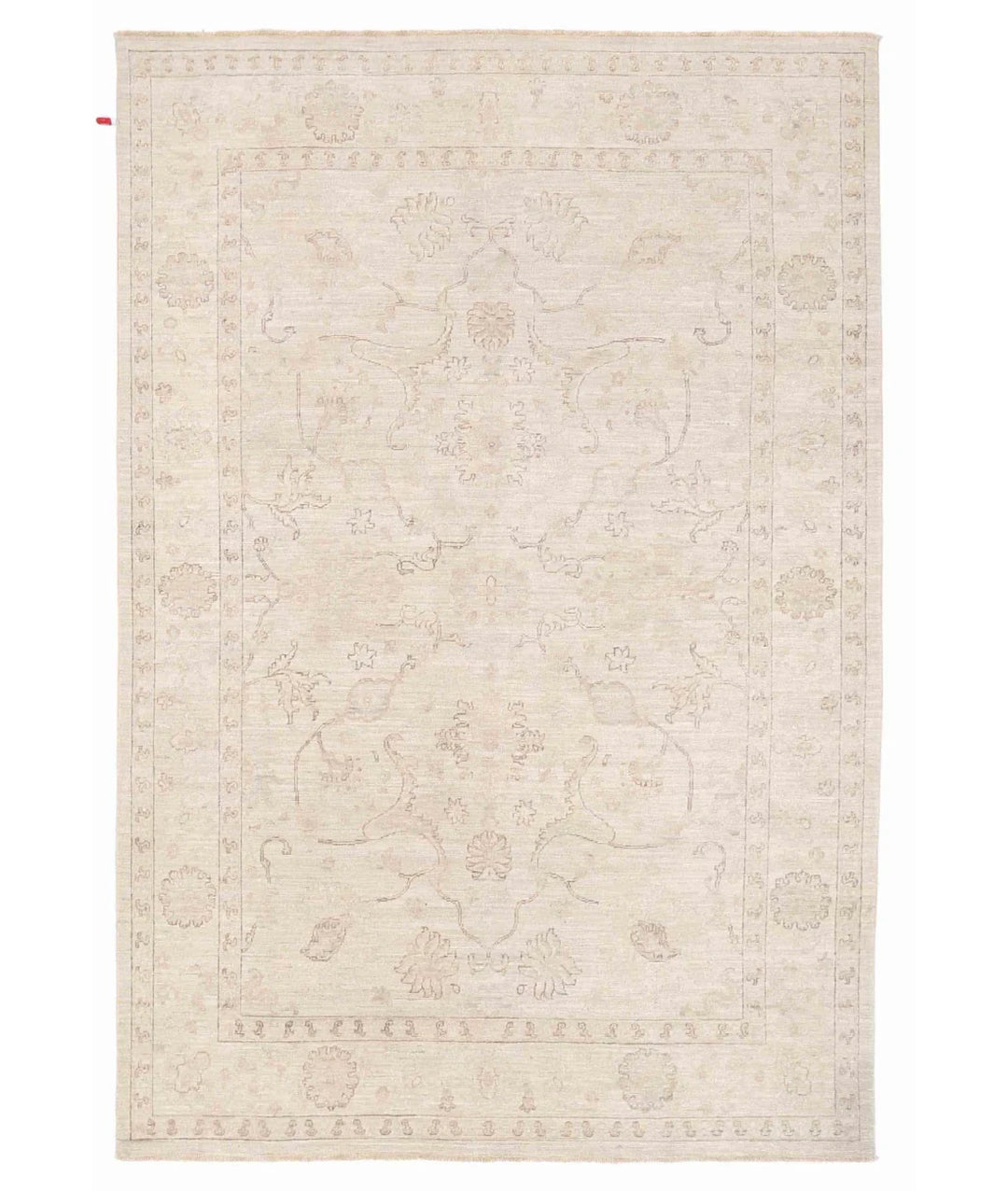 Ivory Afghan Ziegler Rug 6' 3" x 9' 3" Hand-Knotted | No. AT46228