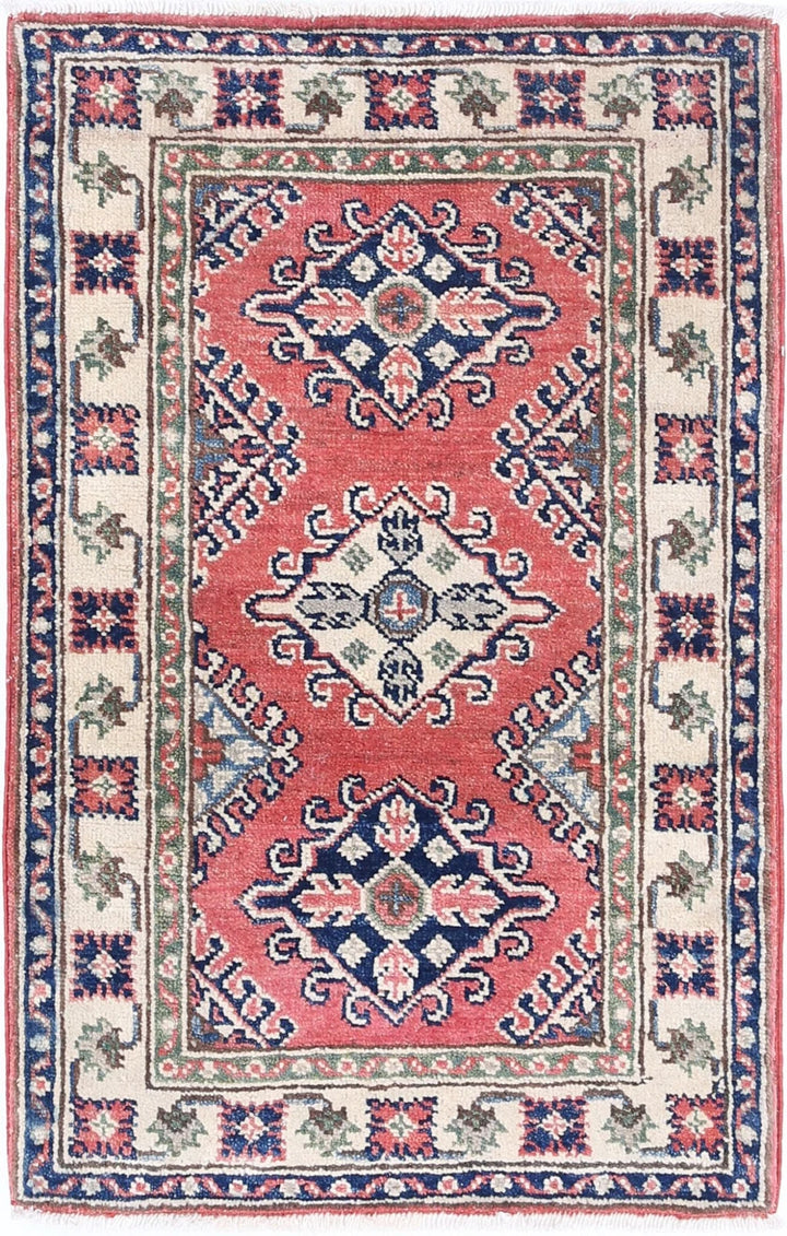 Afghan Kazak Rug 1' 10" x 3' 0" Hand-Knotted | No. AT46321