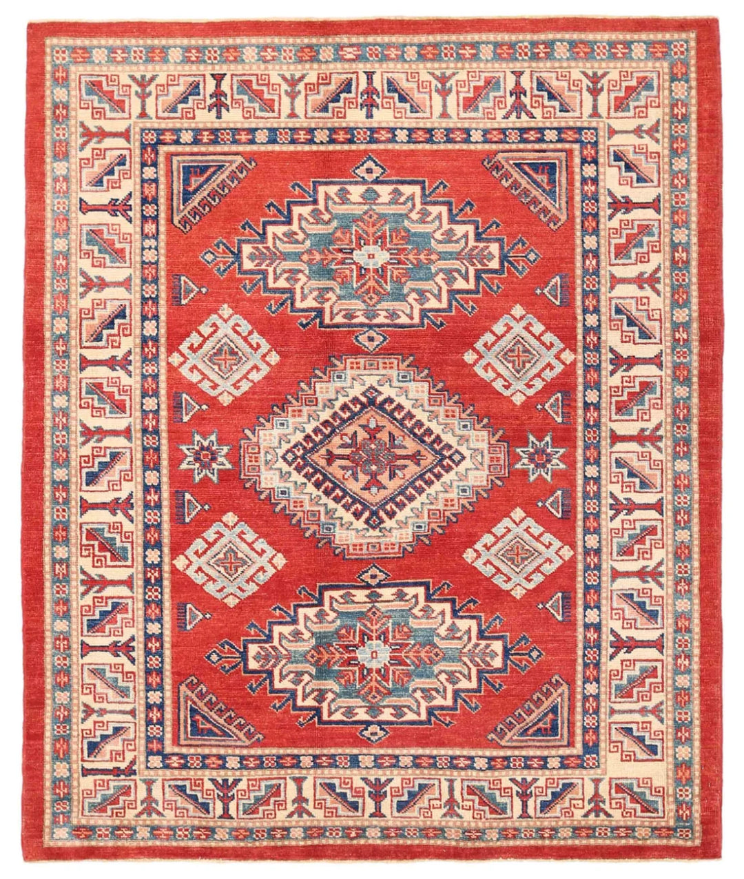 Afghan Kazak Rug 5' 1" x 6' 2" Hand-Knotted | No. AT46424