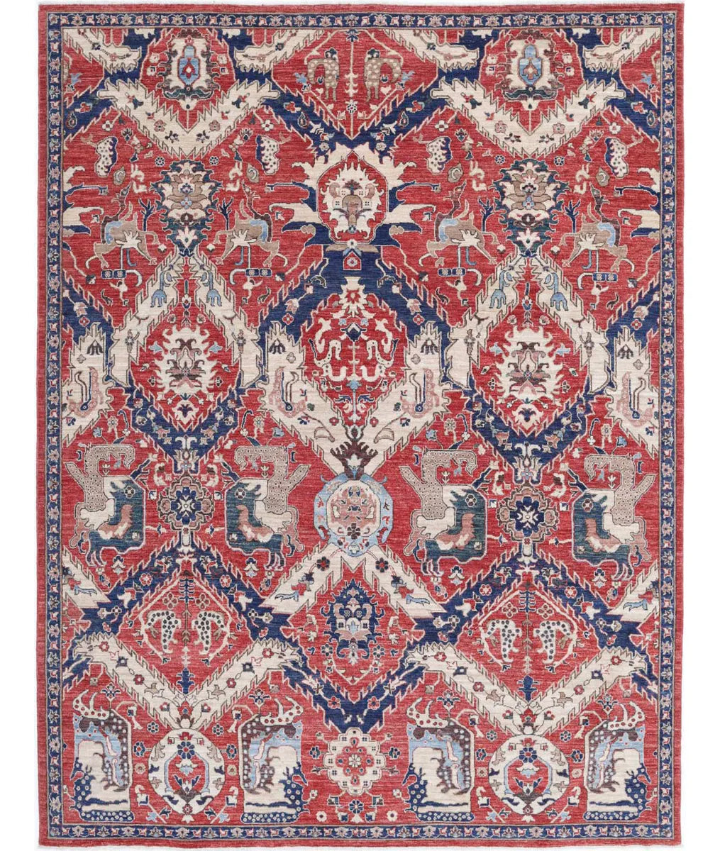 Red Afghan Oriental Rug 7' 8" x 9' 11" Hand-Knotted | No. AT464815