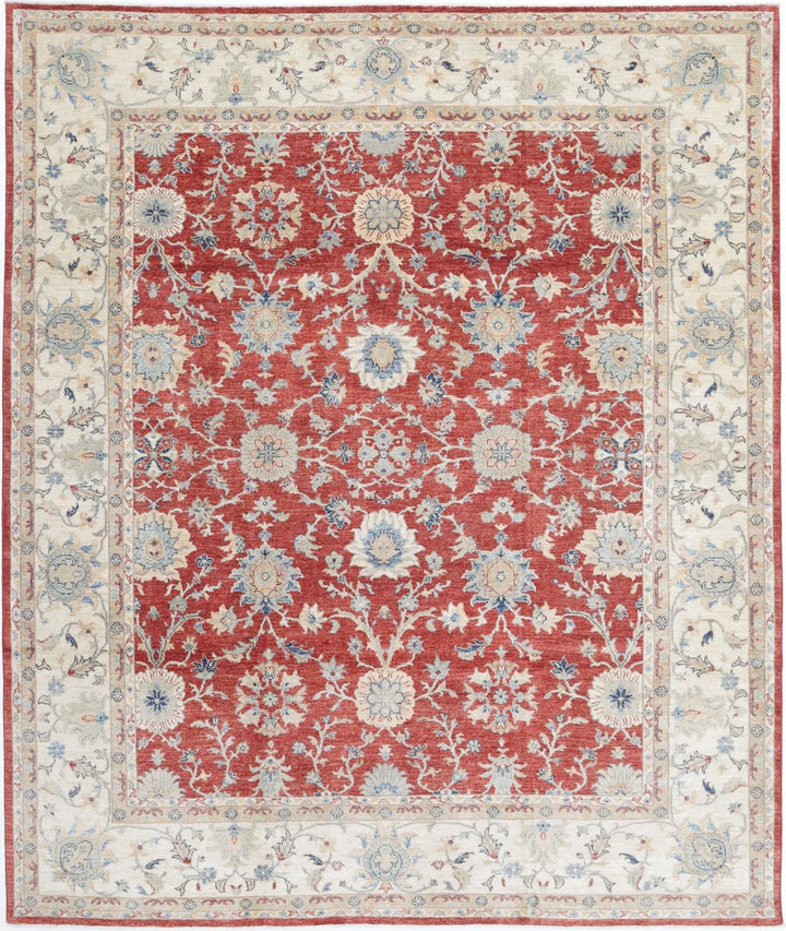 Red Afghan Ziegler Rug 8' 1" x 9' 9" Hand-Knotted | No. AT46512