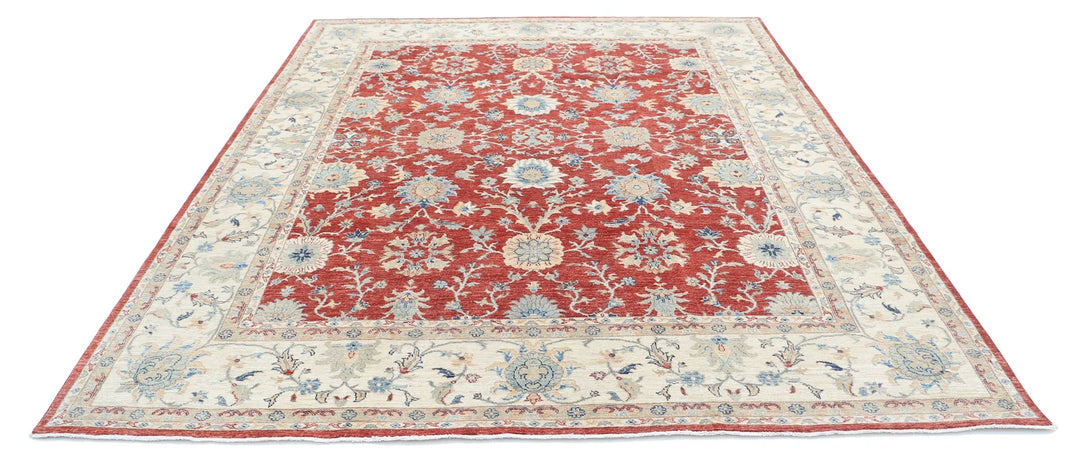 Red Afghan Ziegler Rug 8' 1" x 9' 9" Hand-Knotted | No. AT46512