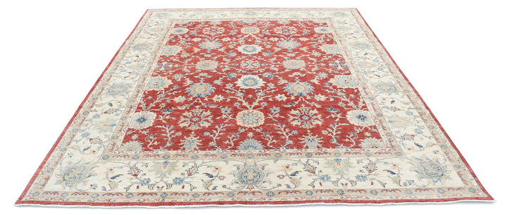 Red Afghan Ziegler Rug 8' 1" x 9' 9" Hand-Knotted | No. AT46512