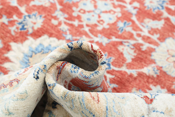 Red Afghan Ziegler Rug 8' 1" x 9' 9" Hand-Knotted | No. AT46512