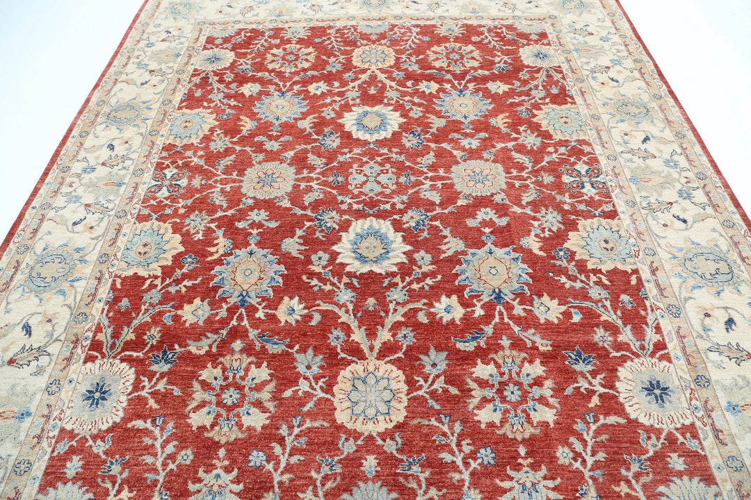 Red Afghan Ziegler Rug 8' 1" x 9' 9" Hand-Knotted | No. AT46512