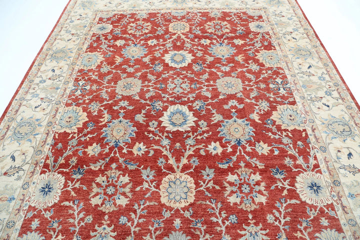 Red Afghan Ziegler Rug 8' 1" x 9' 9" Hand-Knotted | No. AT46512