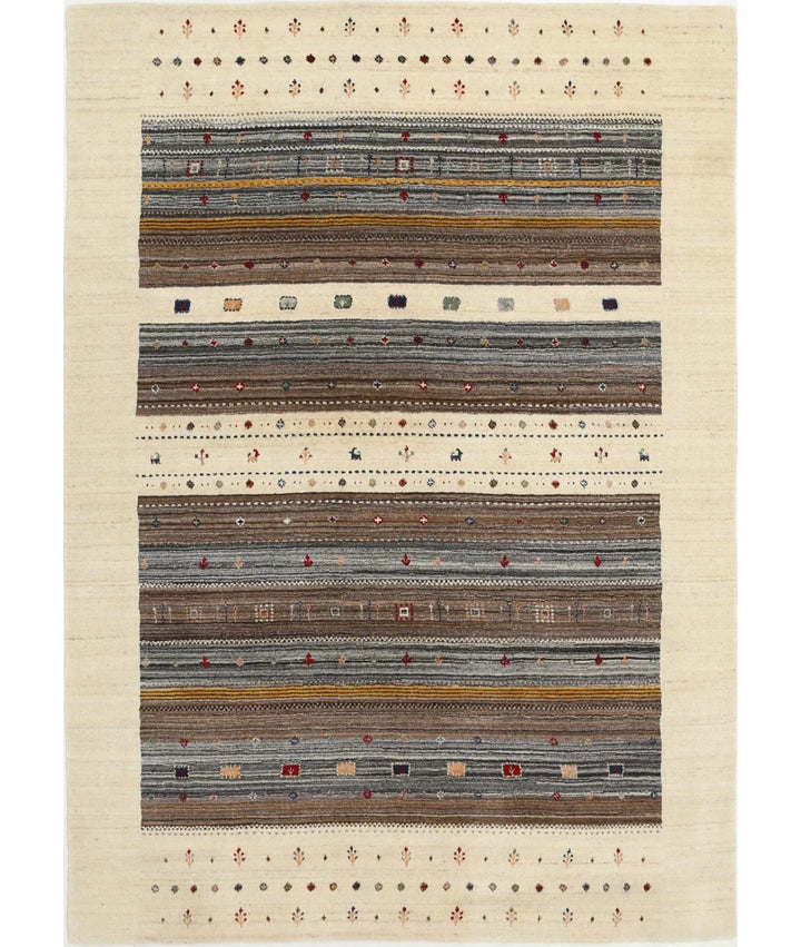 Ivory Indian Oriental Rug 5' 8" x 7' 10" Hand-Knotted | No. AT46667