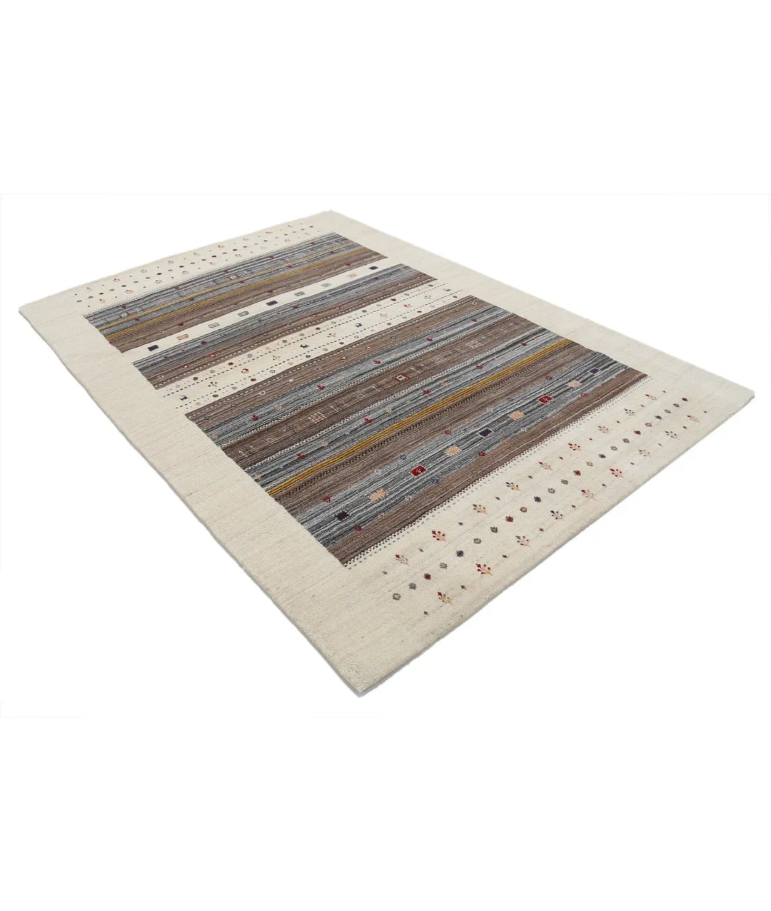 Ivory Indian Oriental Rug 5' 8" x 7' 10" Hand-Knotted | No. AT46667