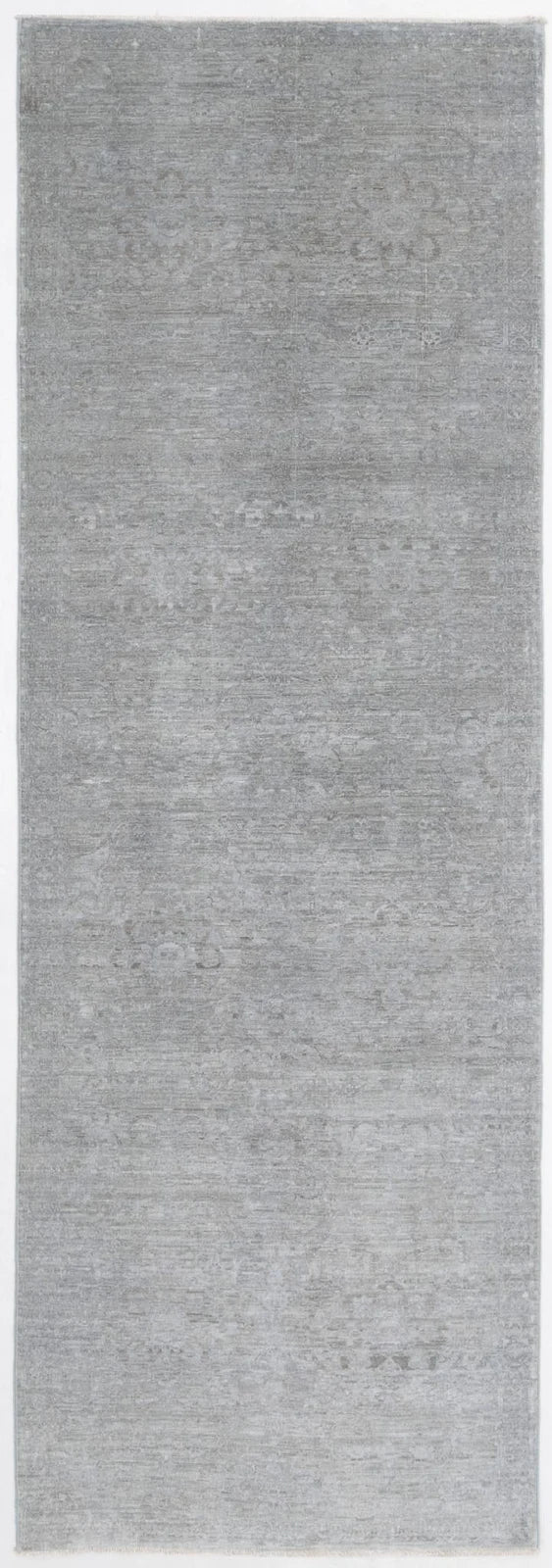 Grey Afghan Overdye Rug 3' 2" x 9' 4" Hand-Knotted | No. AT46695