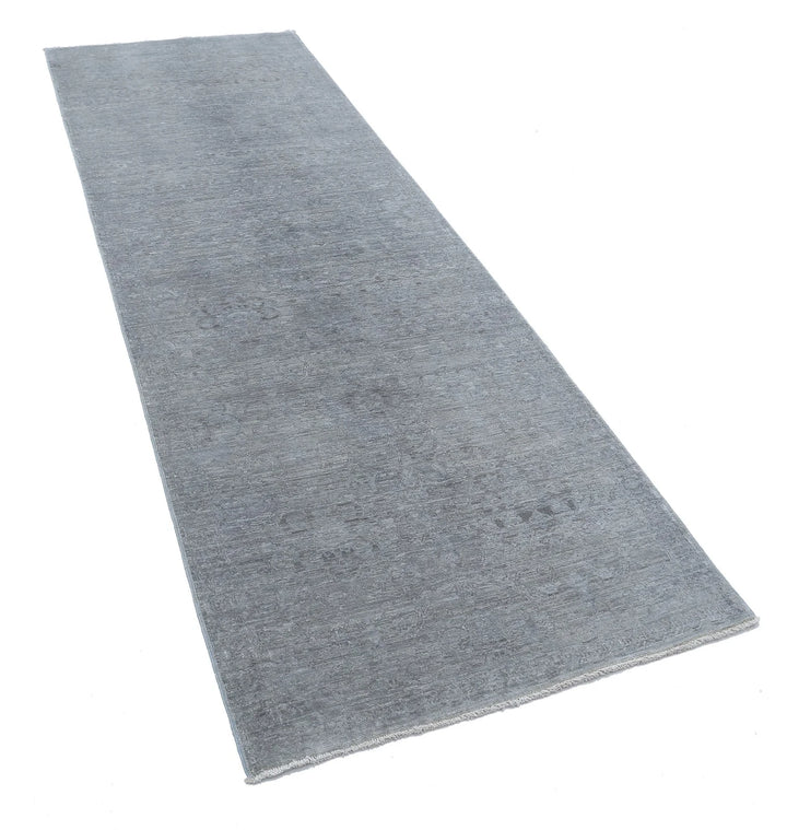 Grey Afghan Overdye Rug 3' 2" x 9' 4" Hand-Knotted | No. AT46695