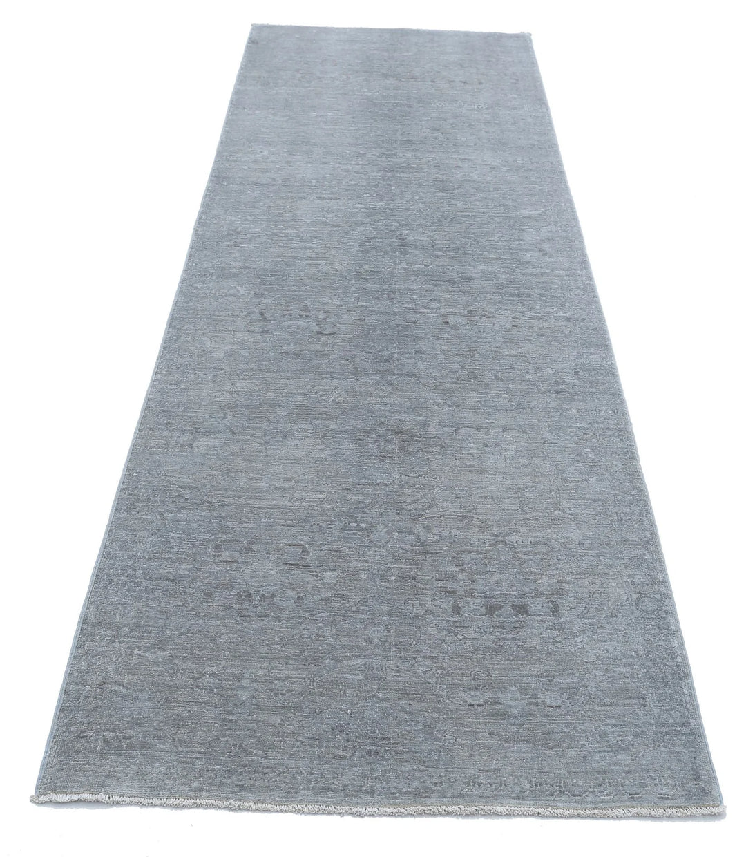 Grey Afghan Overdye Rug 3' 2" x 9' 4" Hand-Knotted | No. AT46695