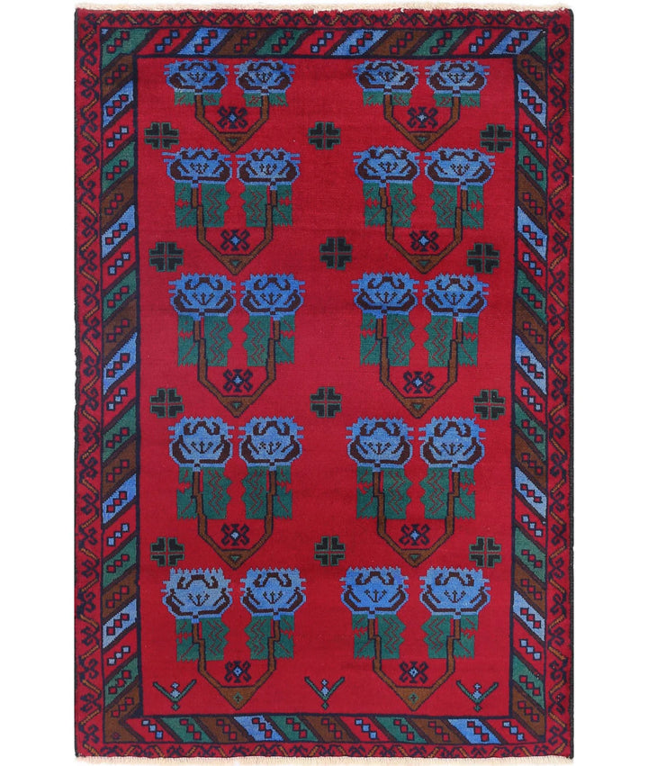 Red Afghan Tribal Rug 2' 11" x 4' 5" Hand-Knotted | No. AT46822