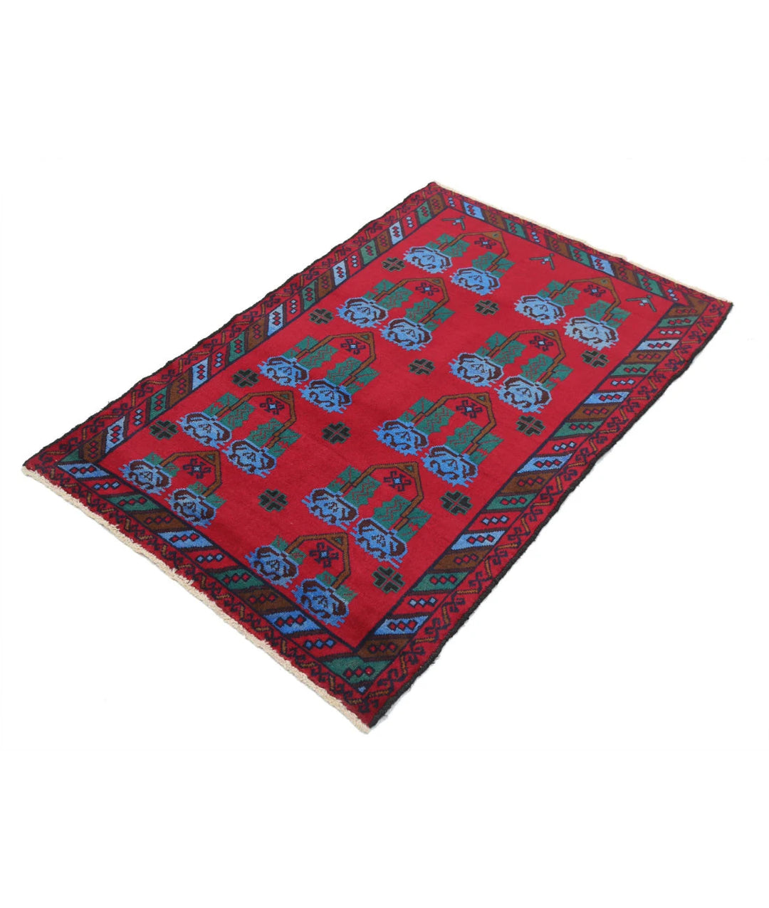 Red Afghan Tribal Rug 2' 11" x 4' 5" Hand-Knotted | No. AT46822