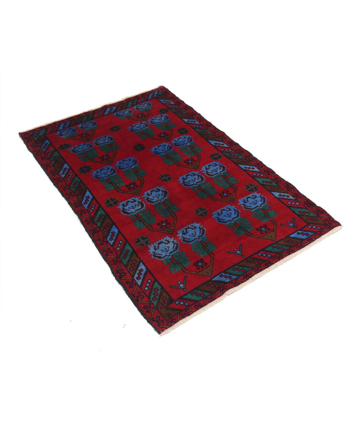 Red Afghan Tribal Rug 2' 11" x 4' 5" Hand-Knotted | No. AT46822