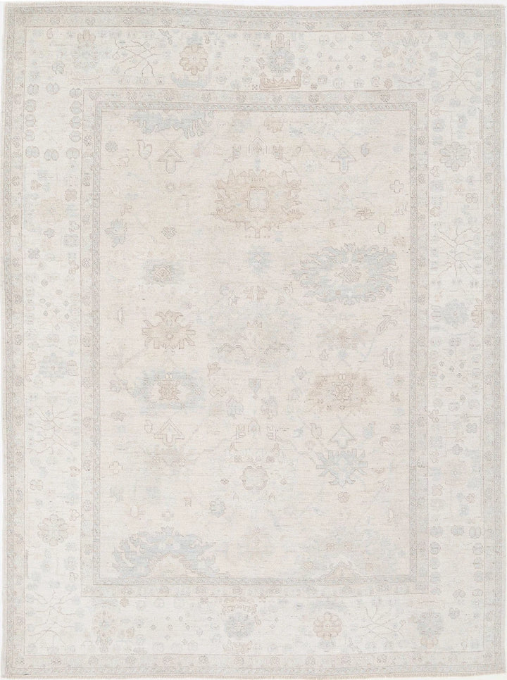 Ivory Afghan Oushak Rug 8' 0" x 11' 0" Hand-Knotted | No. AT46832