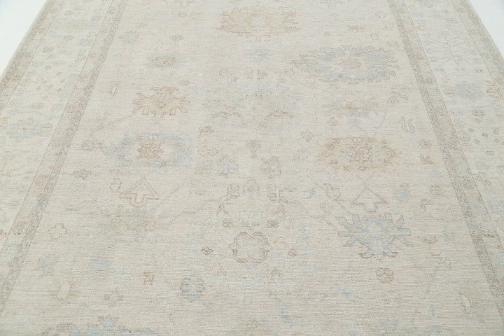 Ivory Afghan Oushak Rug 8' 0" x 11' 0" Hand-Knotted | No. AT46832