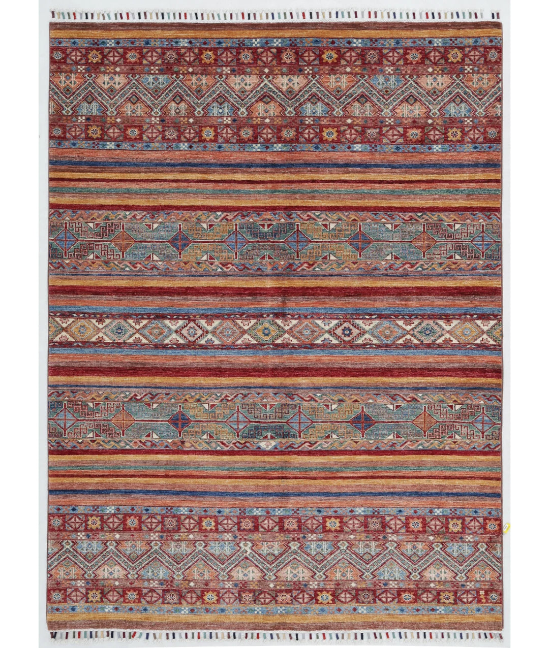 Red Afghan Khurjeen Rug 5' 6" x 7' 8" Hand-Knotted | No. AT46849