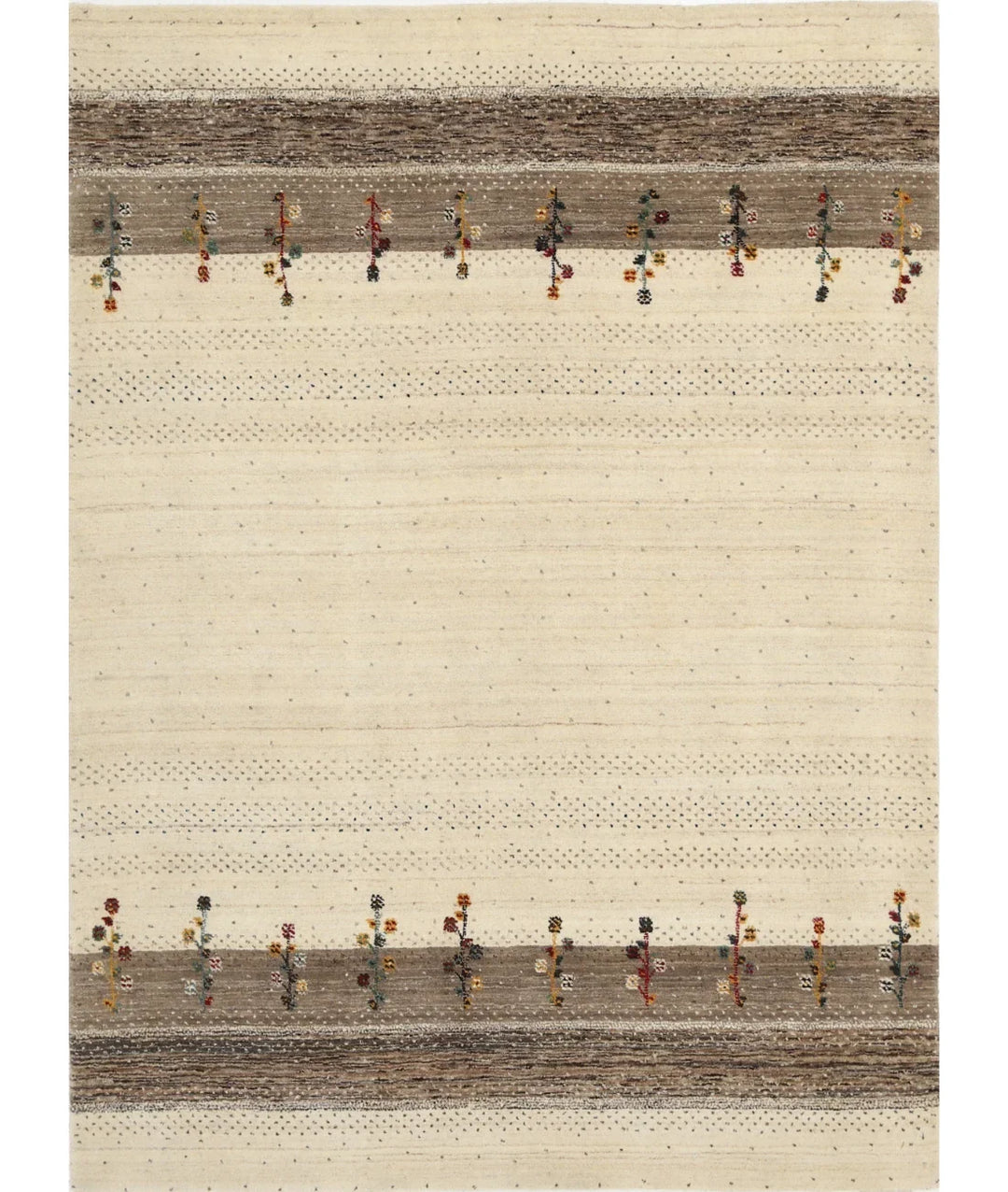 Ivory Indian Oriental Rug 4' 9" x 6' 5" Hand-Knotted | No. AT46863