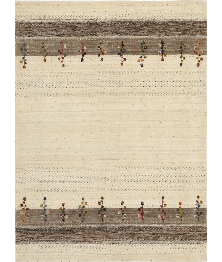 Ivory Indian Oriental Rug 4' 9" x 6' 5" Hand-Knotted | No. AT46863