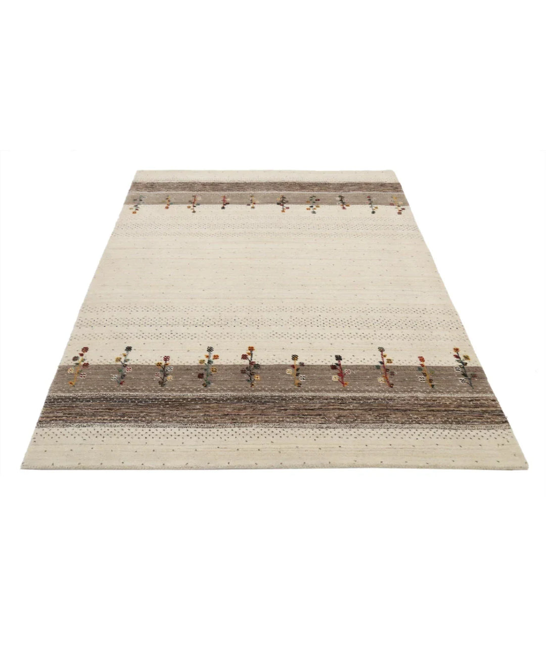 Ivory Indian Oriental Rug 4' 9" x 6' 5" Hand-Knotted | No. AT46863