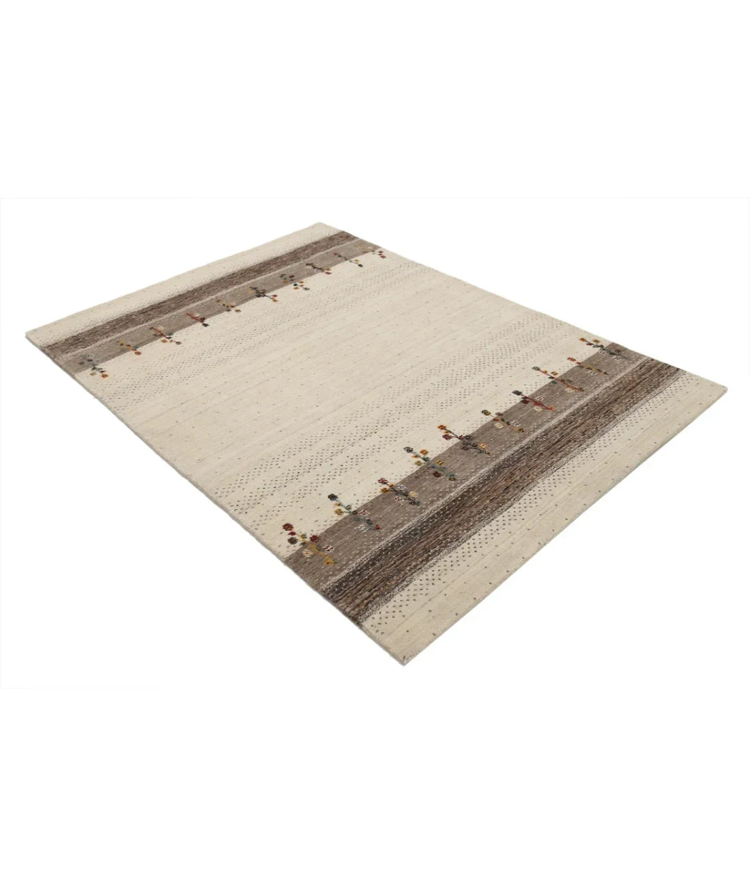 Ivory Indian Oriental Rug 4' 9" x 6' 5" Hand-Knotted | No. AT46863