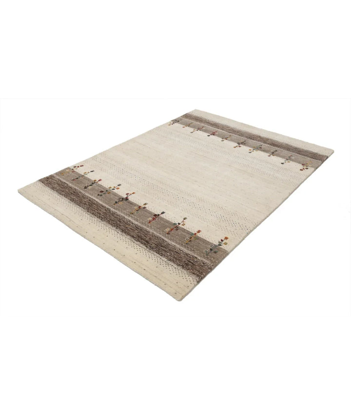 Ivory Indian Oriental Rug 4' 9" x 6' 5" Hand-Knotted | No. AT46863