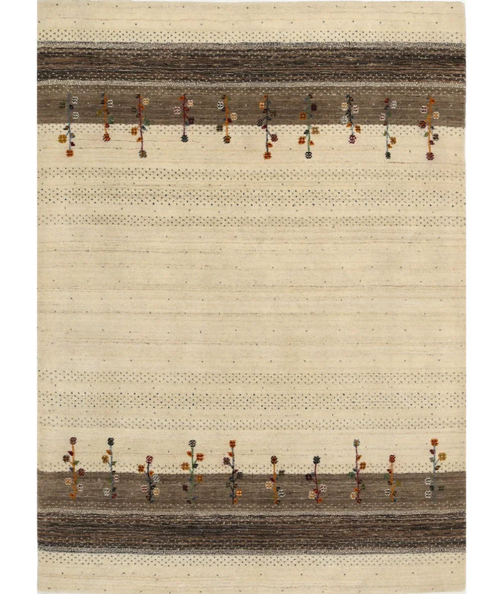 Ivory Indian Oriental Rug 4' 8" x 6' 6" Hand-Knotted | No. AT46893