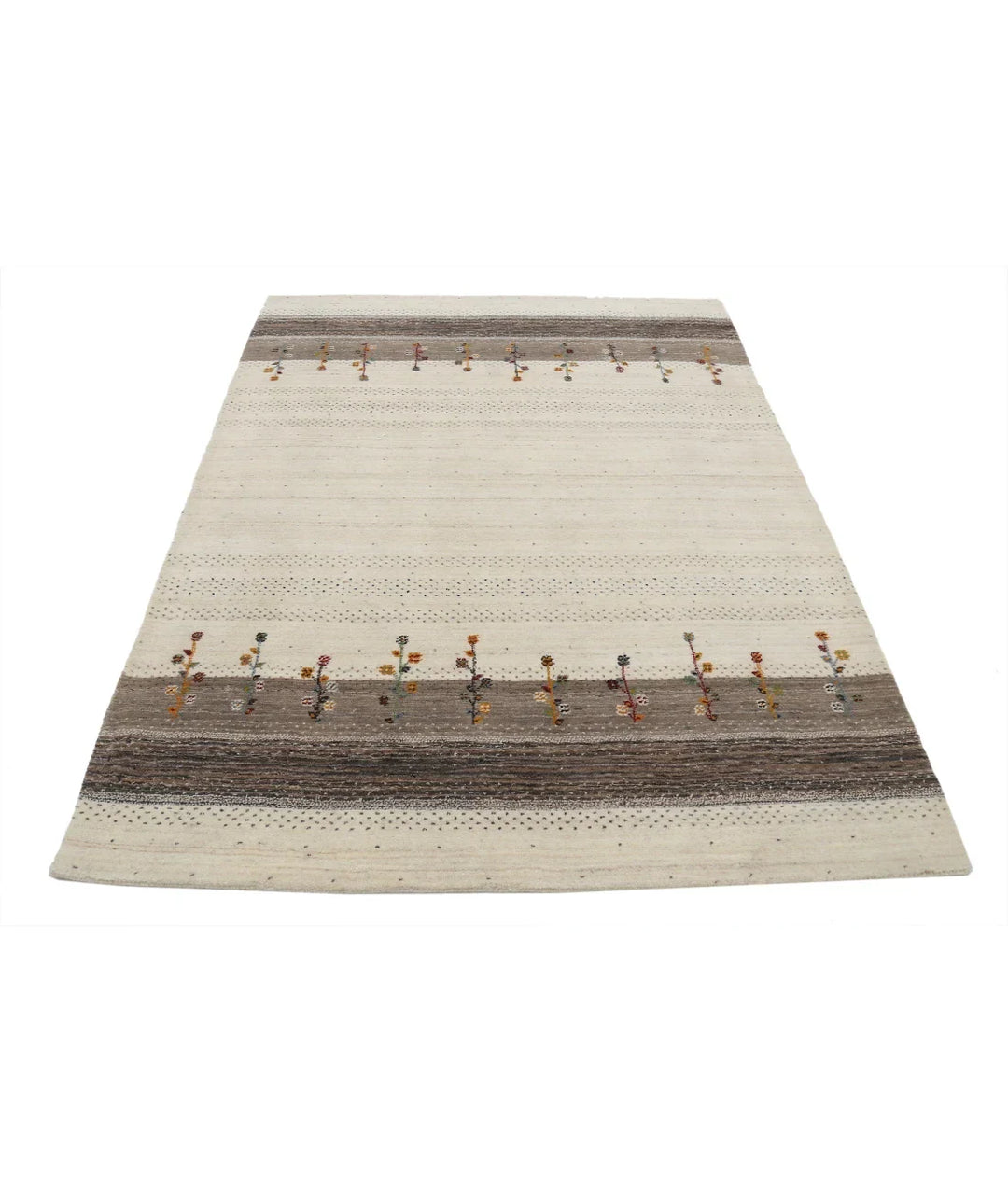 Ivory Indian Oriental Rug 4' 8" x 6' 6" Hand-Knotted | No. AT46893