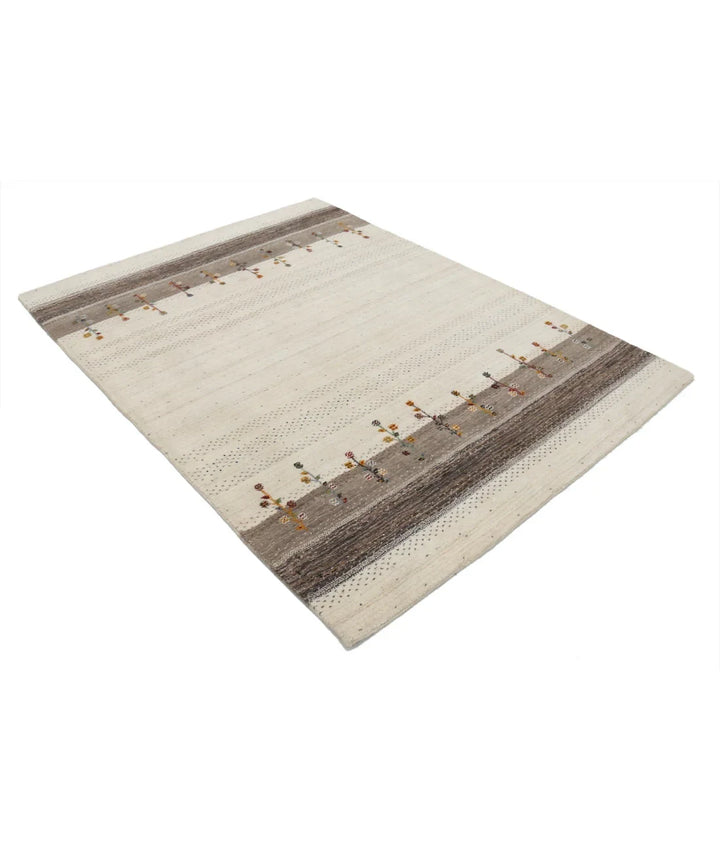 Ivory Indian Oriental Rug 4' 8" x 6' 6" Hand-Knotted | No. AT46893