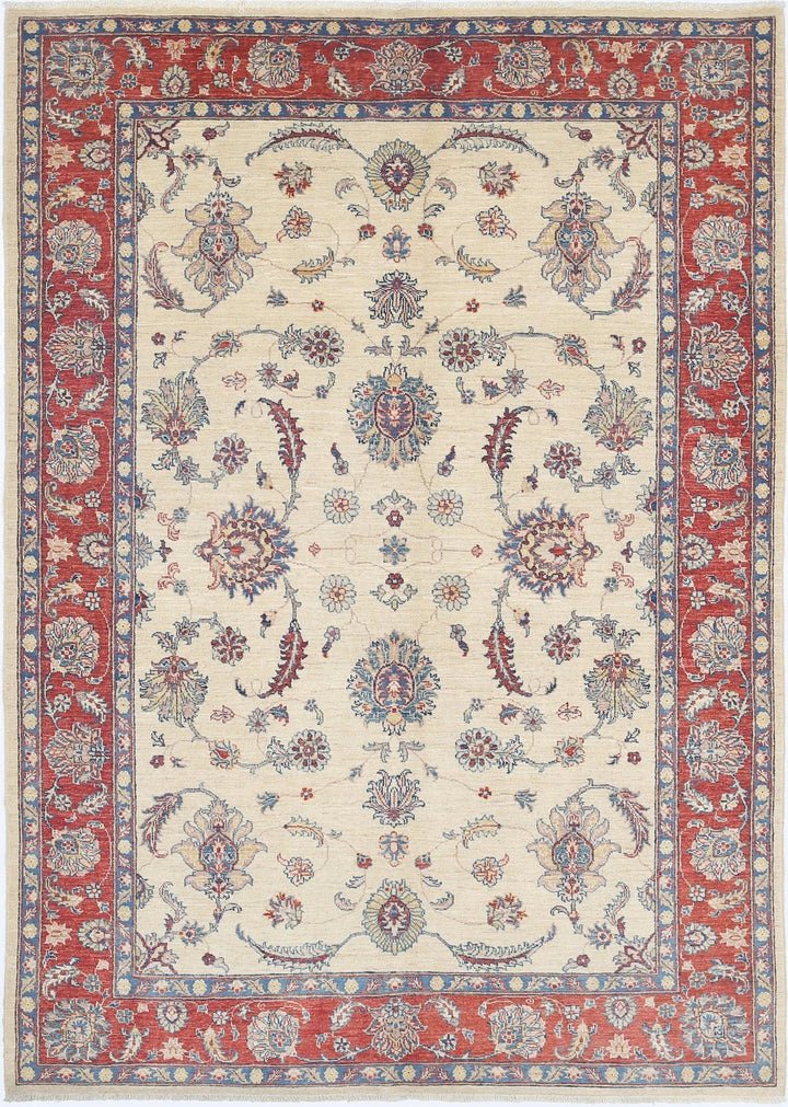 Ivory Afghan Ziegler Rug 5' 5" x 7' 9" Hand-Knotted | No. AT47171