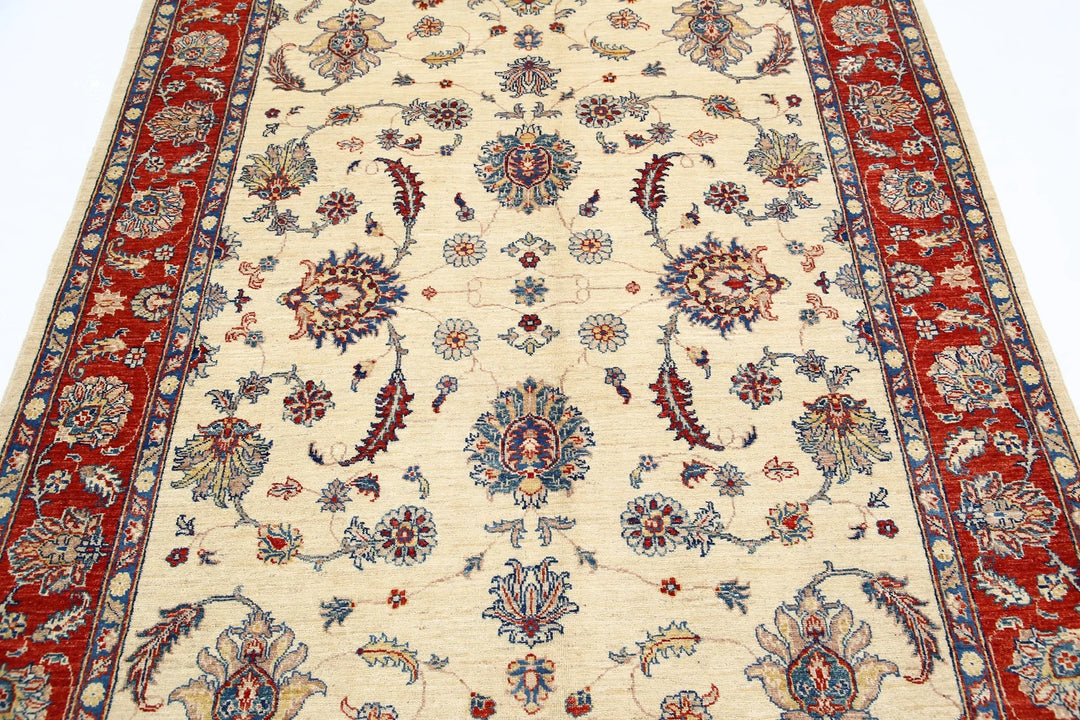 Ivory Afghan Ziegler Rug 5' 5" x 7' 9" Hand-Knotted | No. AT47171