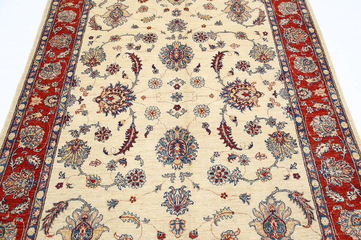 Ivory Afghan Ziegler Rug 5' 5" x 7' 9" Hand-Knotted | No. AT47171