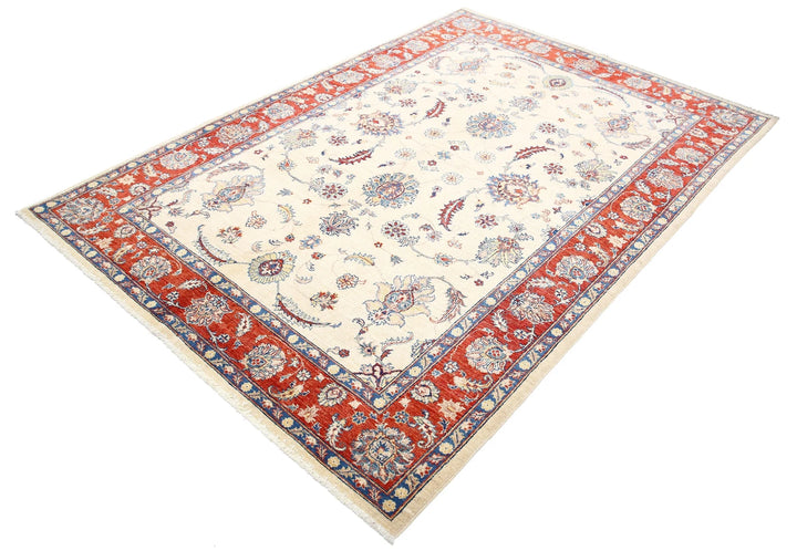 Ivory Afghan Ziegler Rug 5' 5" x 7' 9" Hand-Knotted | No. AT47171