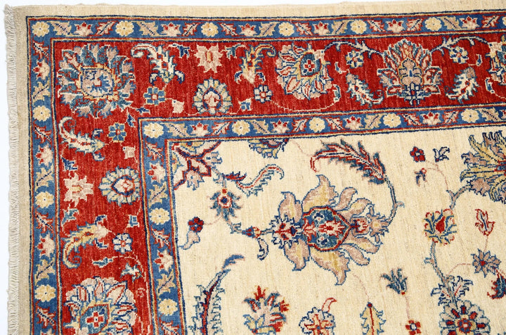 Ivory Afghan Ziegler Rug 5' 5" x 7' 9" Hand-Knotted | No. AT47171